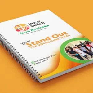 a spiral bound notebook with a group of people on it