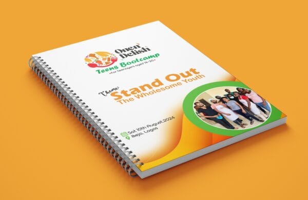 a spiral bound notebook with a group of people on it