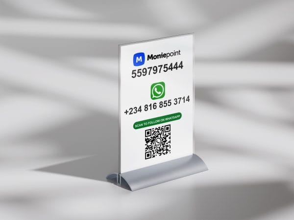 a table sign with a qr code