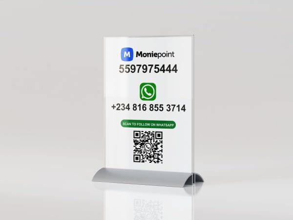 a table sign with a qr code
