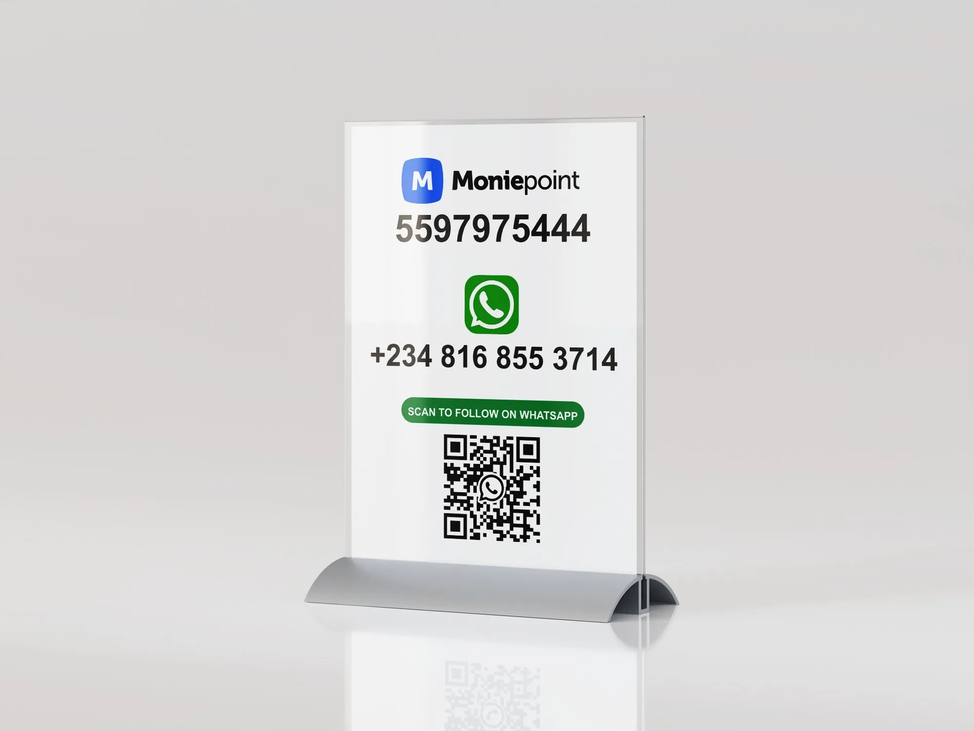 a table sign with a qr code