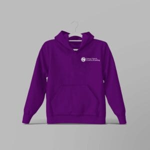 purple hoodie with print